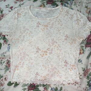 American Eagle Outfitters White Crop Fitted T-Shirt